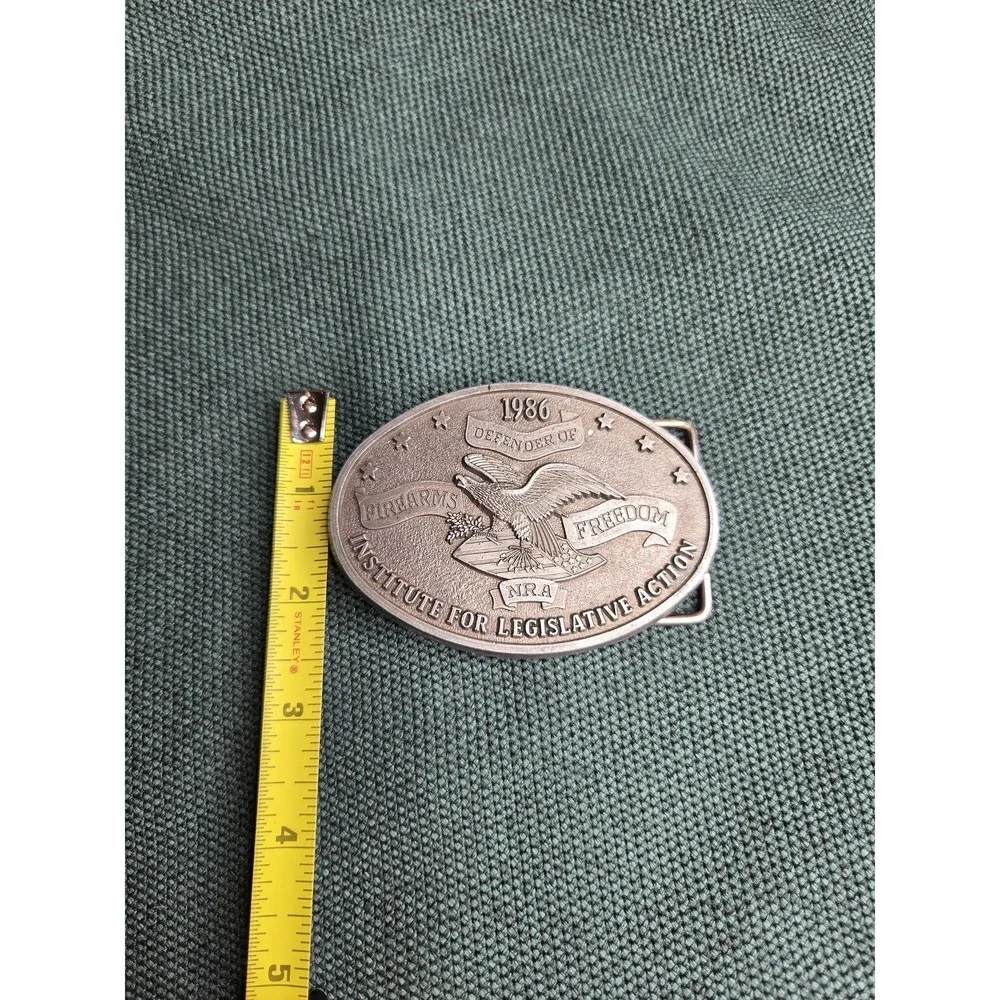 Vintage 1986 Freedom Firearms Patriotic Belt Buckle Silver-Tone Oval